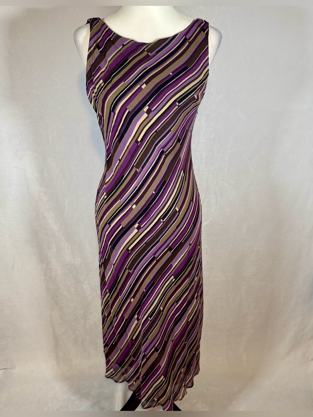 Vintage Harold’s purple and mocha scoop back midi dress size small